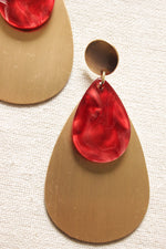 Load image into Gallery viewer, Gold and Red Tear Drop Metal Earrings
