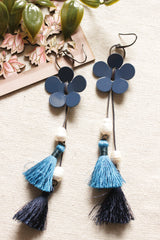 Flower Motif Pom-Pom Embellished Handmade Dangler Earrings
