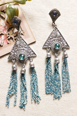 Triangular Premium Brass Earrings with Dangling Chain Strings