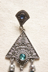 Triangular Premium Brass Earrings with Dangling Chain Strings