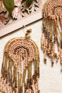 Peach and Brown Semi-Circular Dangler Handmade Beaded Earrings