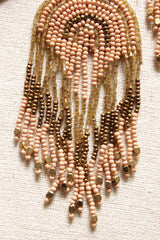 Peach and Brown Semi-Circular Dangler Handmade Beaded Earrings