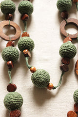 Fabric Balls and Wooden Charms Braided Handmade 2-Layer Necklace