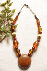 Wooden Pendant and Acrylic Beads Necklace