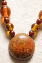 Wooden Pendant and Acrylic Beads Necklace