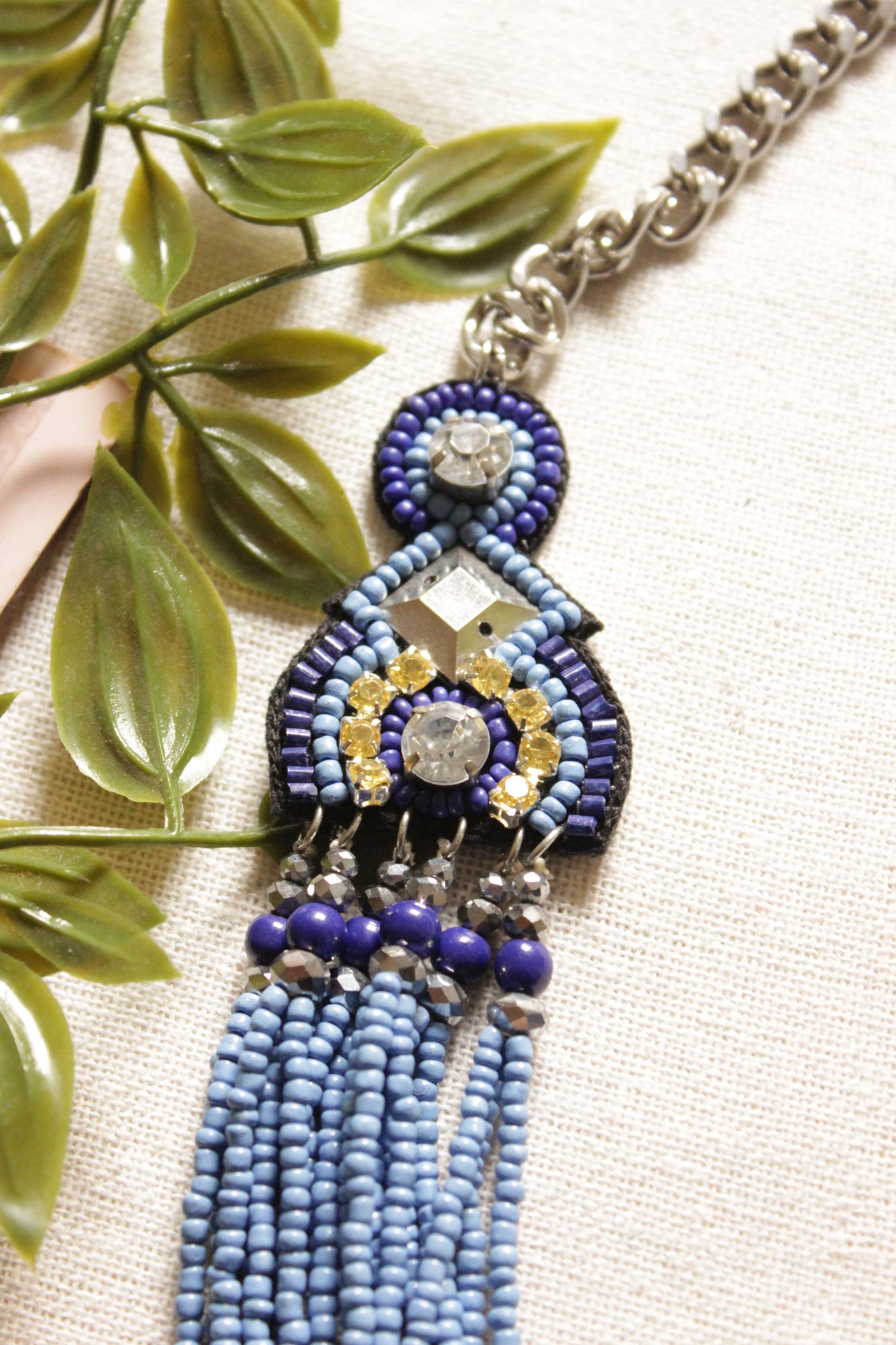 Multi-Layer Shades of Blue Beads Handmade Chain Closure Necklace