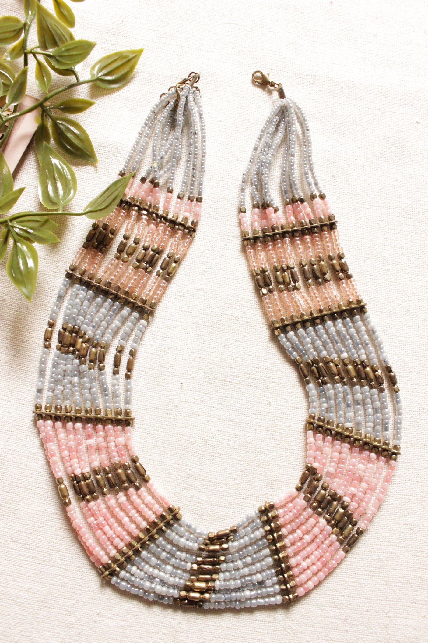 Peach and Grey Earthy Tones Handmade Beaded Necklace