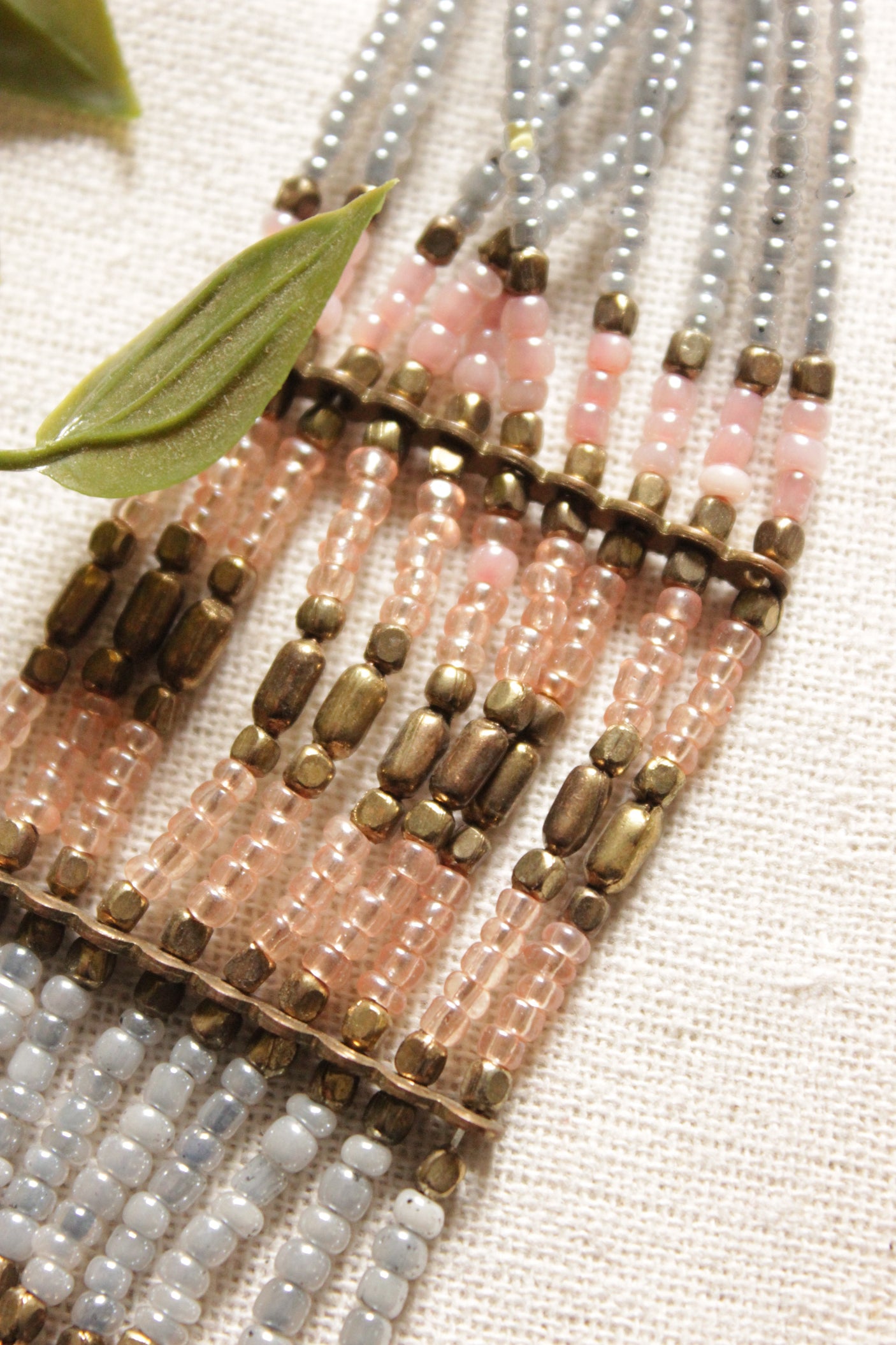 Peach and Grey Earthy Tones Handmade Beaded Necklace