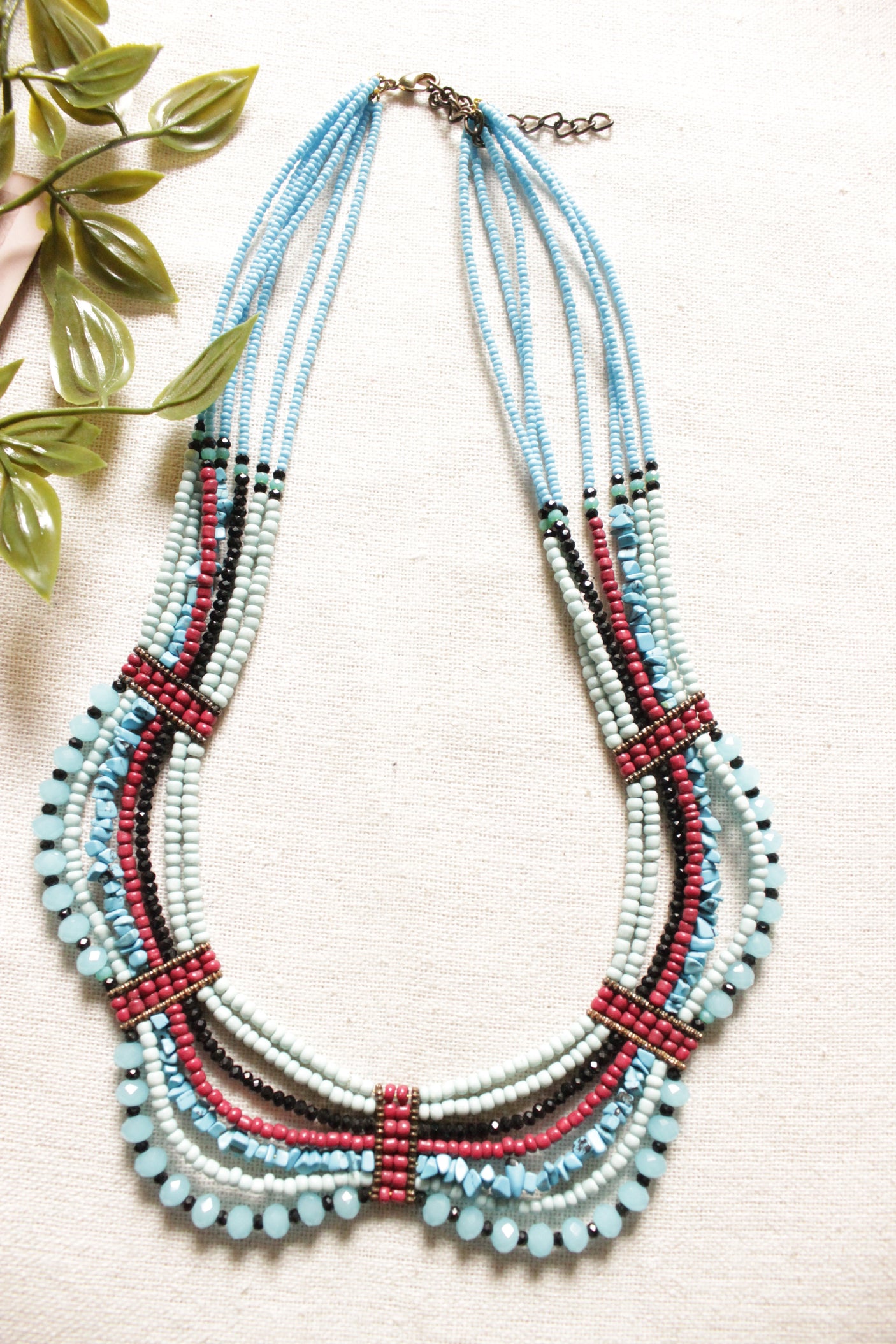 Shades of Blue 7 Layers Handmade Beaded Necklace