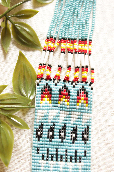 Handmade Seed Beads Shades of Blue and Red Multi-Layer Beaded Necklace