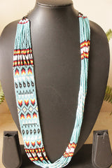Handmade Seed Beads Shades of Blue and Red Multi-Layer Beaded Necklace