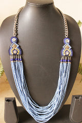 Multi-Layer Shades of Blue Beads Handmade Chain Closure Necklace