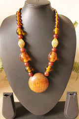Wooden Pendant and Acrylic Beads Necklace