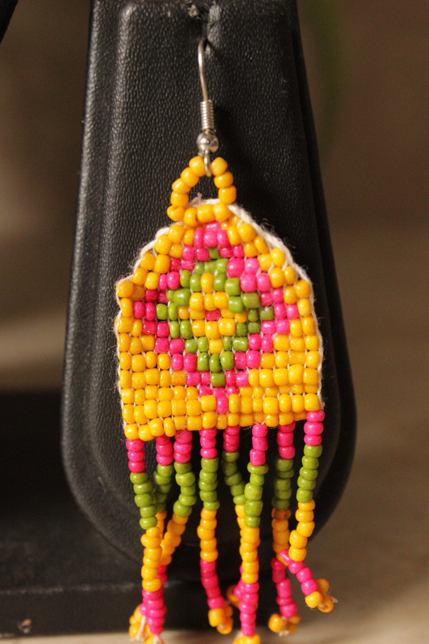 Yellow and Pink Multi-Layer Hand Braided Vibrant Beaded Necklace Set