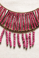 Pink Beads Handmade Gold Toned Adjustable Length Hasli Style Necklace Set