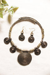 Spiral Metal Charms Embellished Dull Gold Finish Choker Necklace