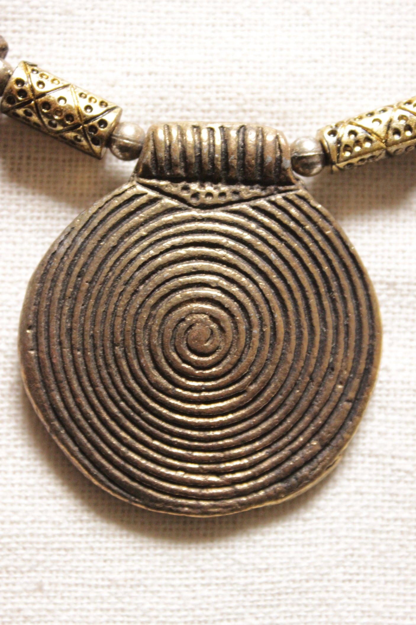 Spiral Metal Charms Embellished Dull Gold Finish Choker Necklace