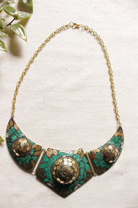 Green and Gold Toned Adjustable Length Elaborate Tibetan Necklace