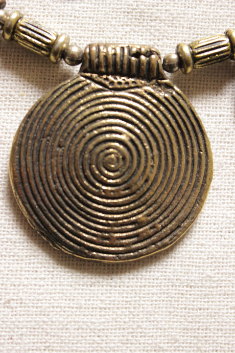 Spiral Metal Charms Embellished Dull Gold Finish Choker Necklace