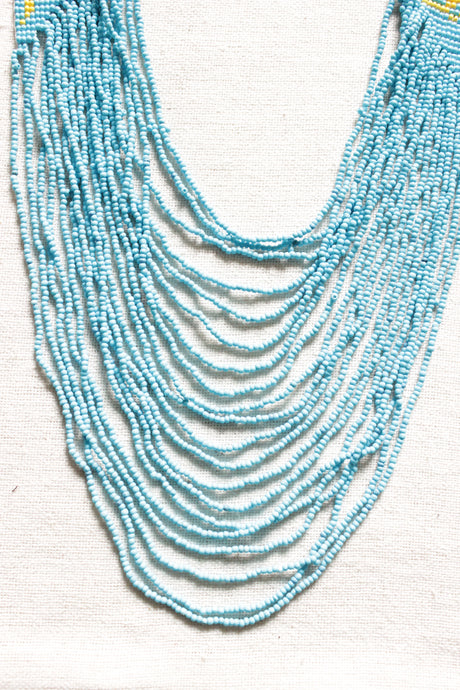Sky Blue and Yellow Handmade Beaded Long Necklace Set