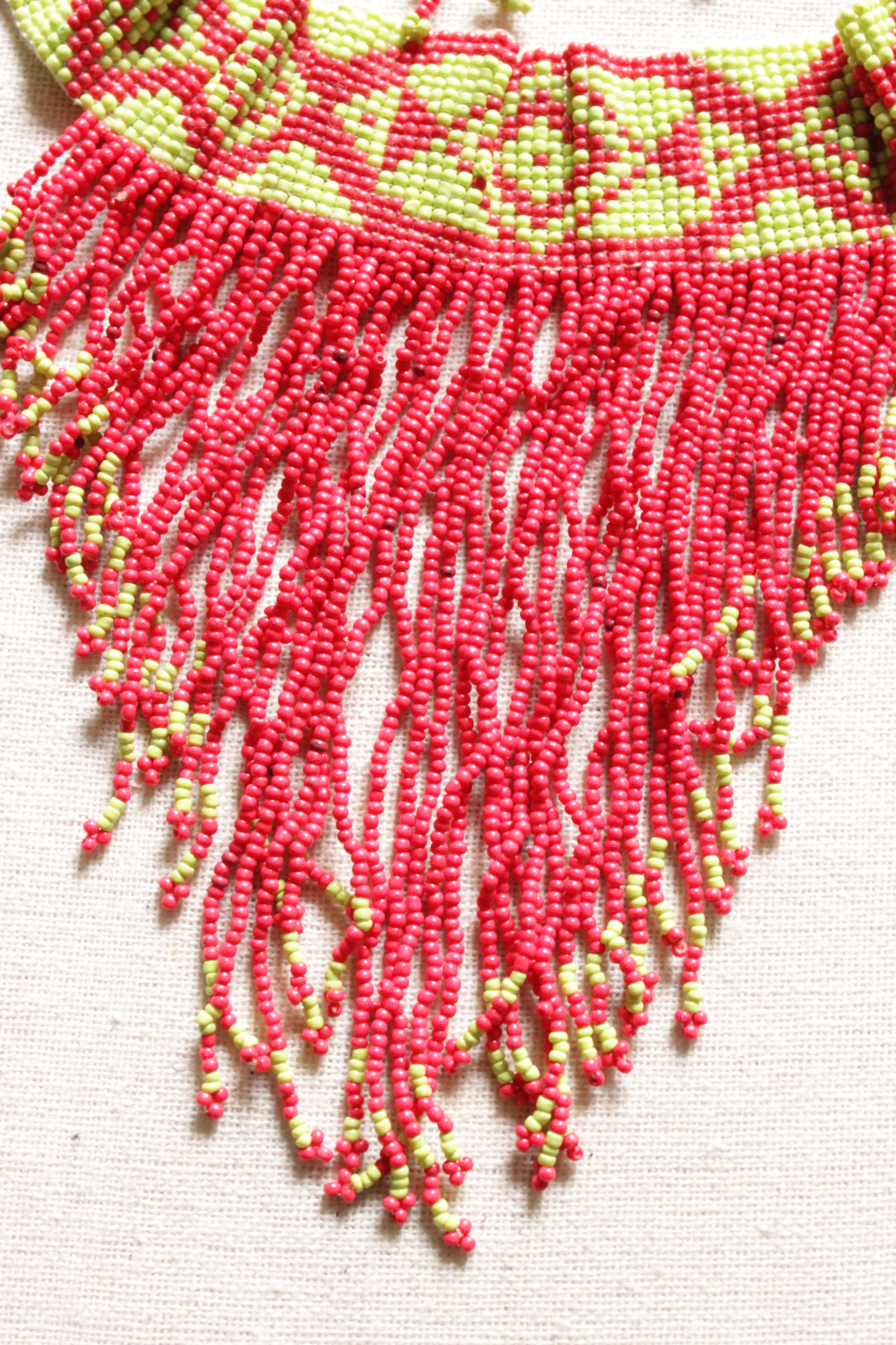 Red and Green Handmade Beaded Collar Choker Style Necklace Set