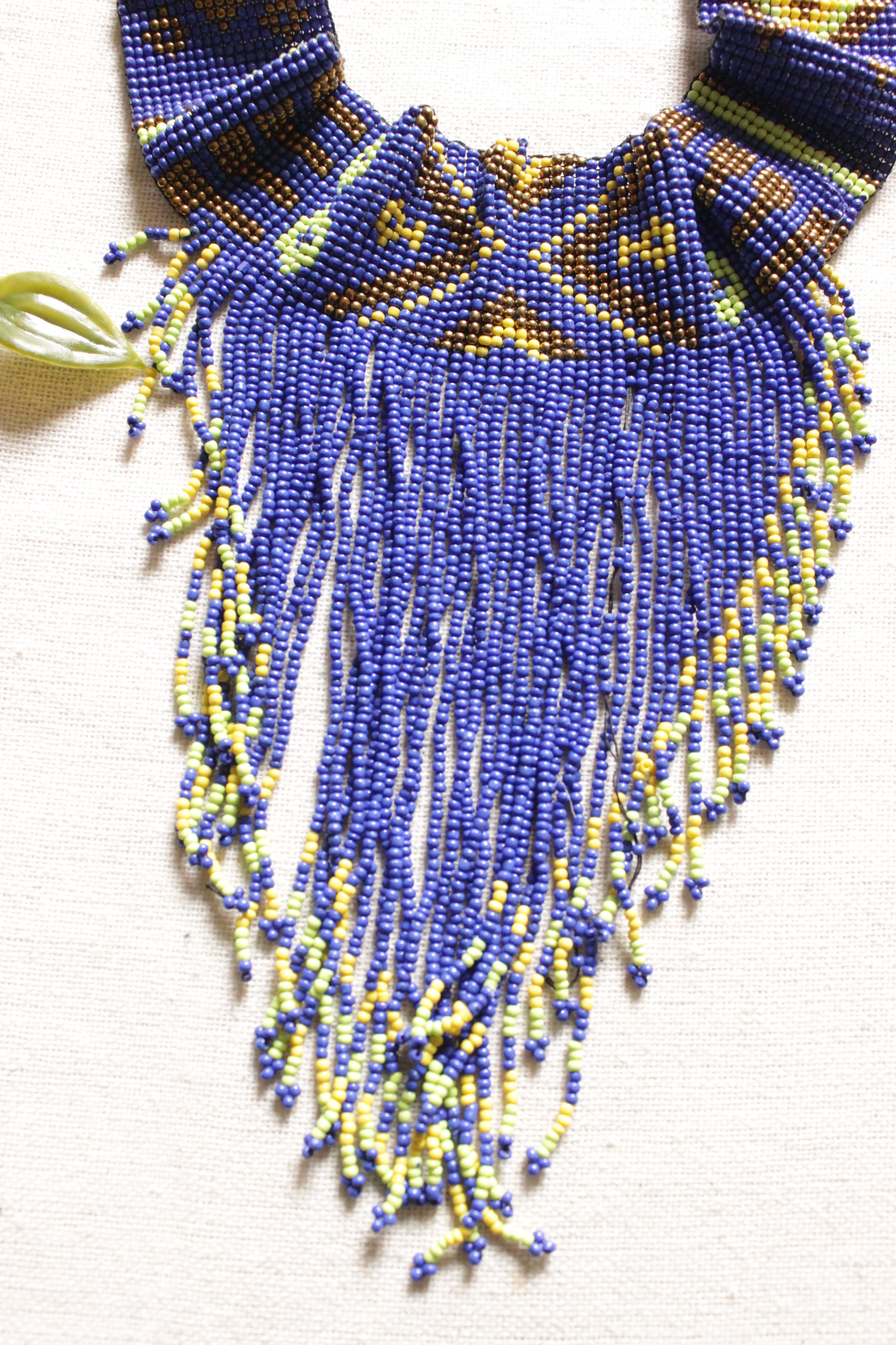 Purple and Yellow Handmade Beaded Collar Choker Style Necklace Set