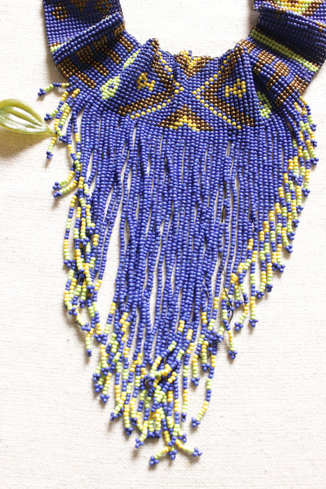 Purple and Yellow Handmade Beaded Collar Choker Style Necklace Set
