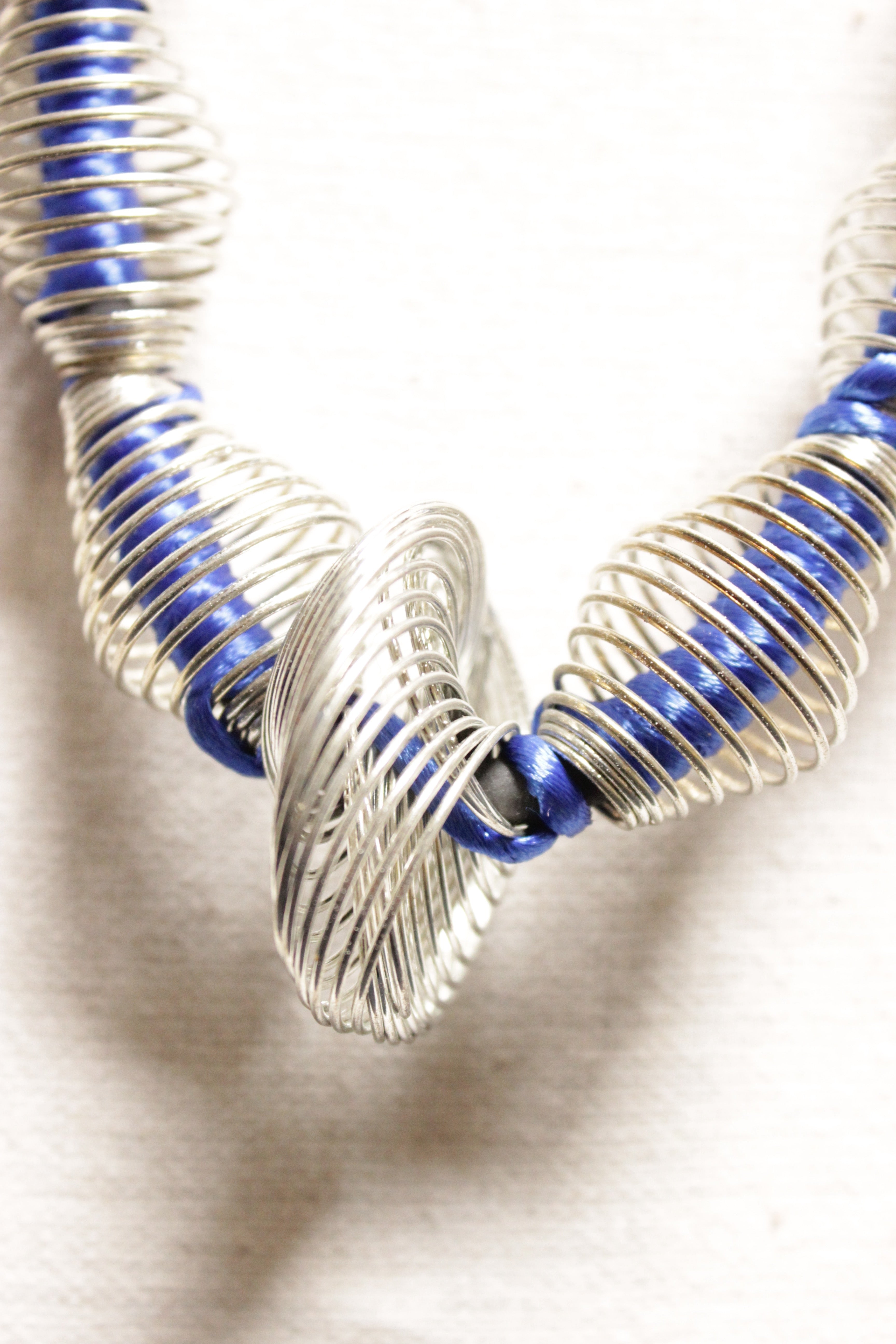 Metal Wire Braided Around Thread Necklace Blue Contemporary Necklace Set
