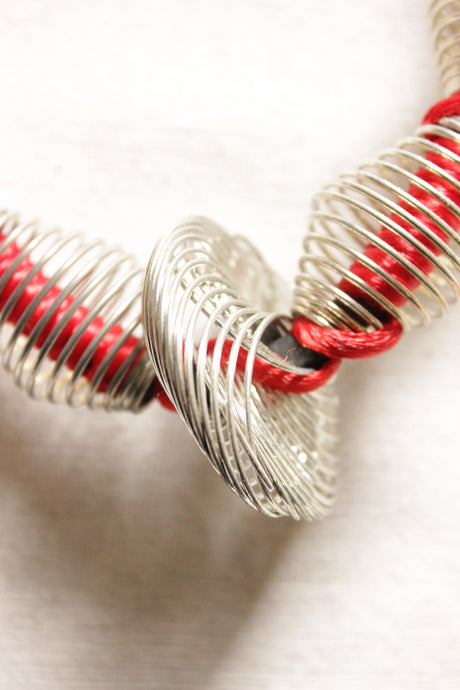 Metal Wire Braided Around Thread Necklace Red Contemporary Necklace Set