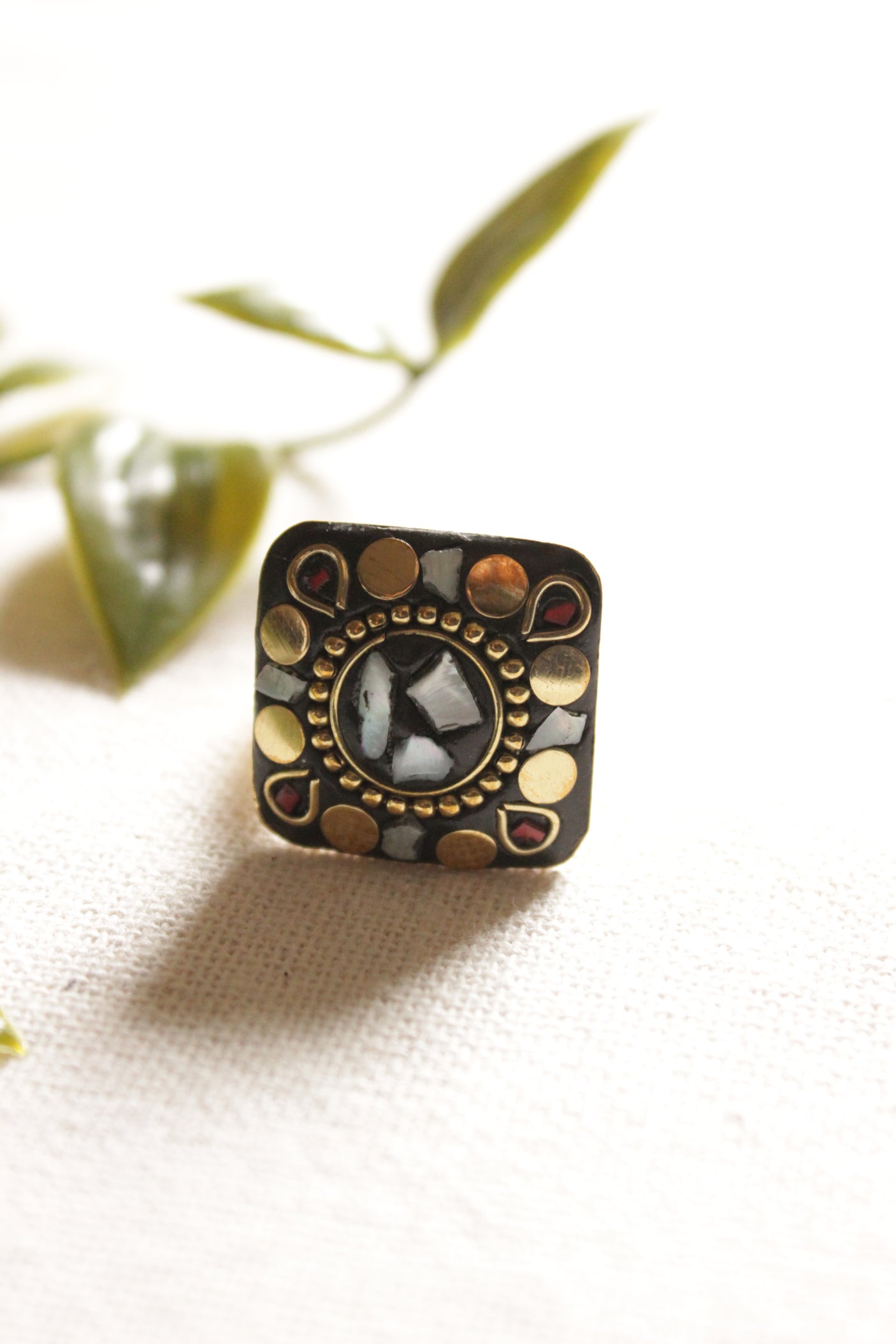 Black Gold Toned Adjustable Tibetan Ring