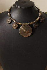 Spiral Metal Charms Embellished Dull Gold Finish Choker Necklace