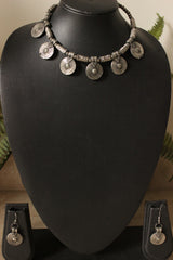 Spiral Metal Charms Embellished Silver Finish Choker Necklace
