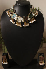 Multi-Color Gold Toned Bird Motif Embossed Dori Closure Adjustable Length Choker Necklace Set