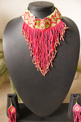 Red and Green Handmade Beaded Collar Choker Style Necklace Set