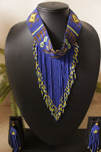 Purple and Yellow Handmade Beaded Collar Choker Style Necklace Set