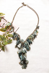Shades of Blue Stones Braided in Golden Chain Necklace