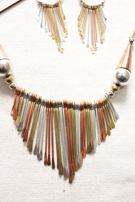 Bronze and Gold Metal Accents with Hints of Grey Metal Necklace Set