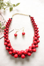 Load image into Gallery viewer, Red Acrylic Beads Tightly Braided in Fabric Thread Chain Closure Necklace
