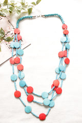 Blue and Red Acrylic Beads 3 Layer Necklace