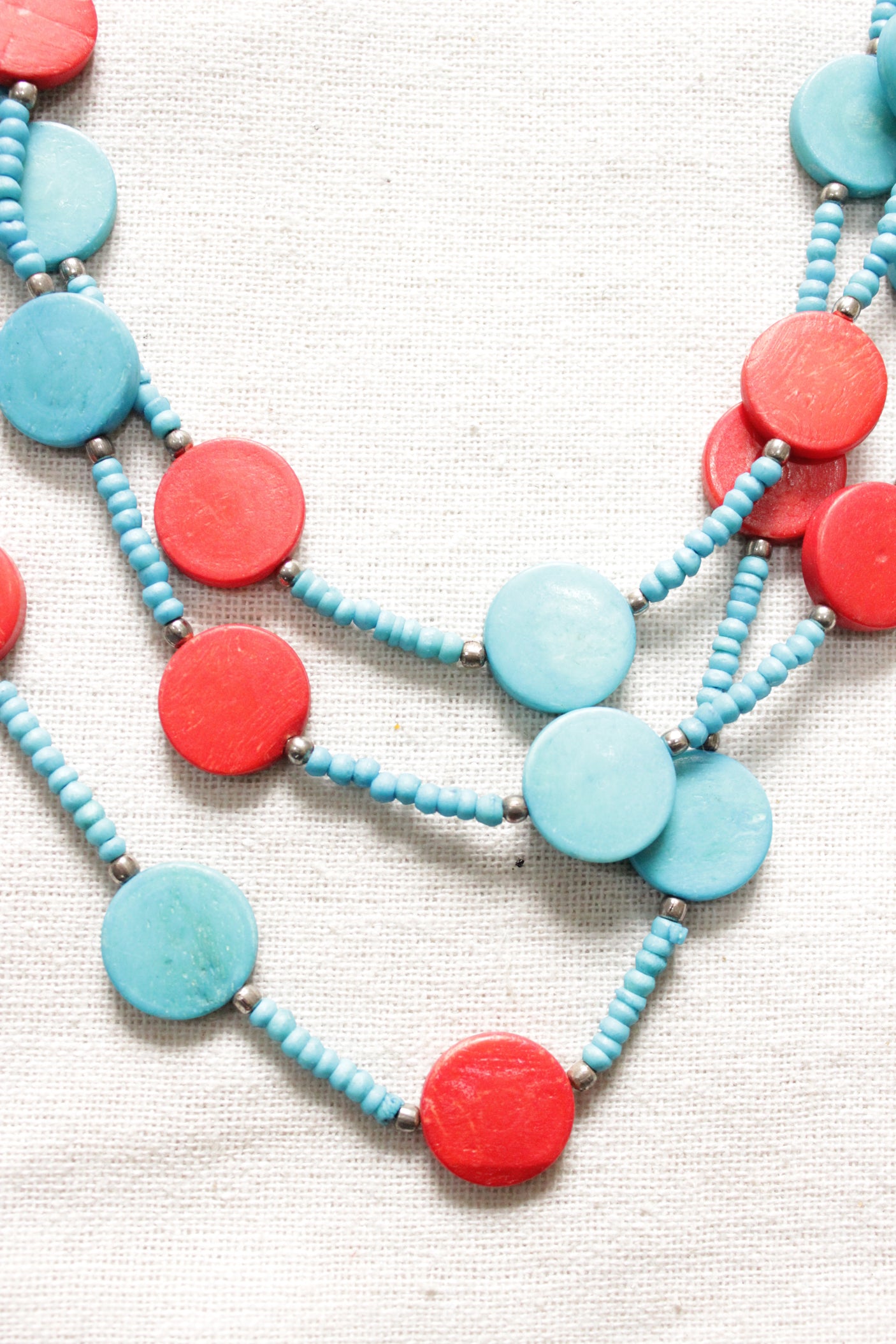 Blue and Red Acrylic Beads 3 Layer Necklace