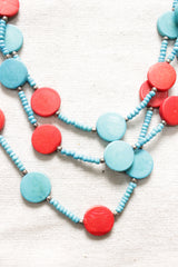 Blue and Red Acrylic Beads 3 Layer Necklace