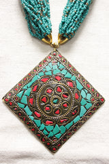 Turquoise Beads Hand Braided Tibetan Pendant Multi-Layer Necklace