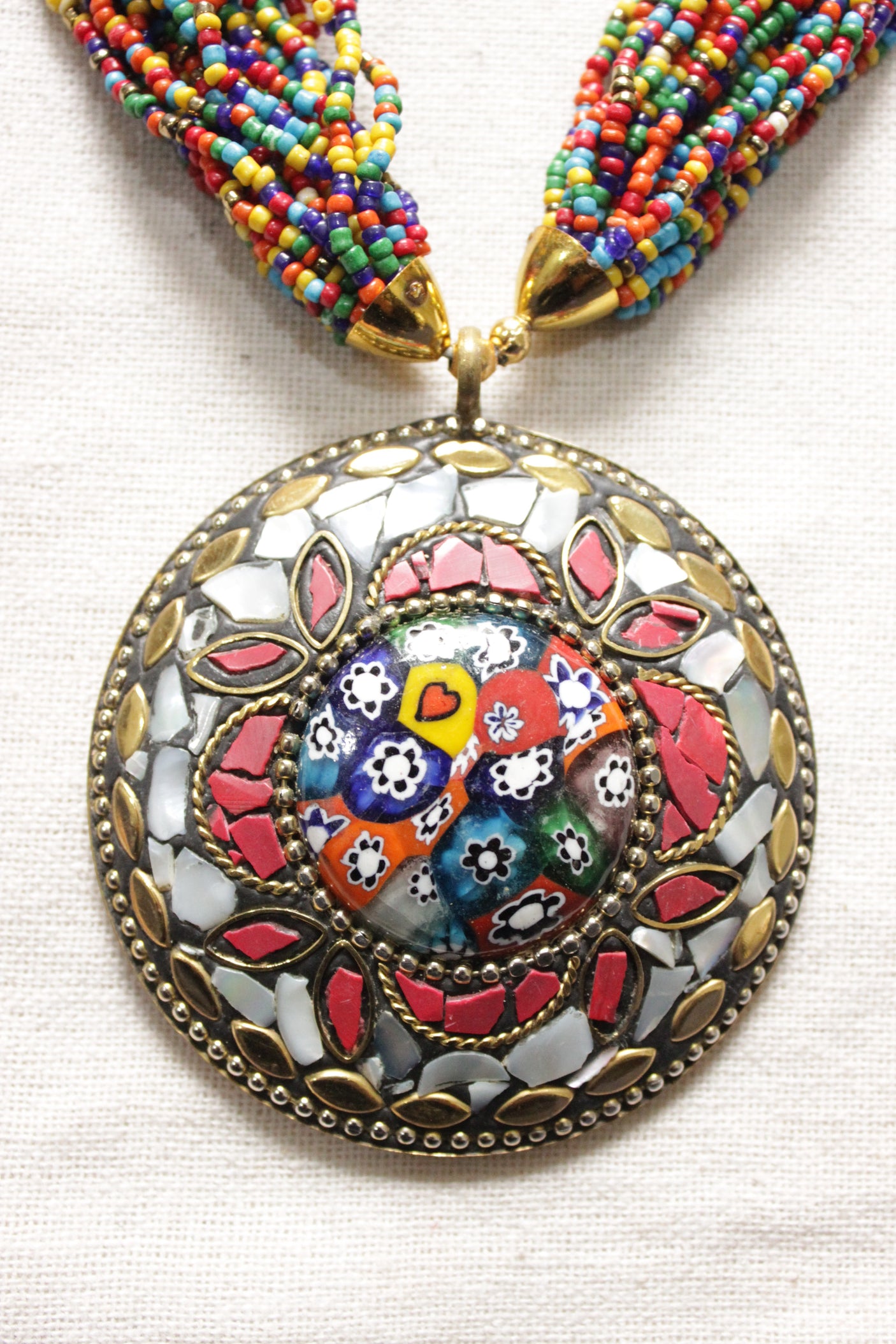 Multi-Color Beads Hand Braided Tibetan Pendant Multi-Layer Necklace