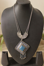 Load image into Gallery viewer, Oxidised Finish Turquoise Center Stone Double Layer Chain Necklace
