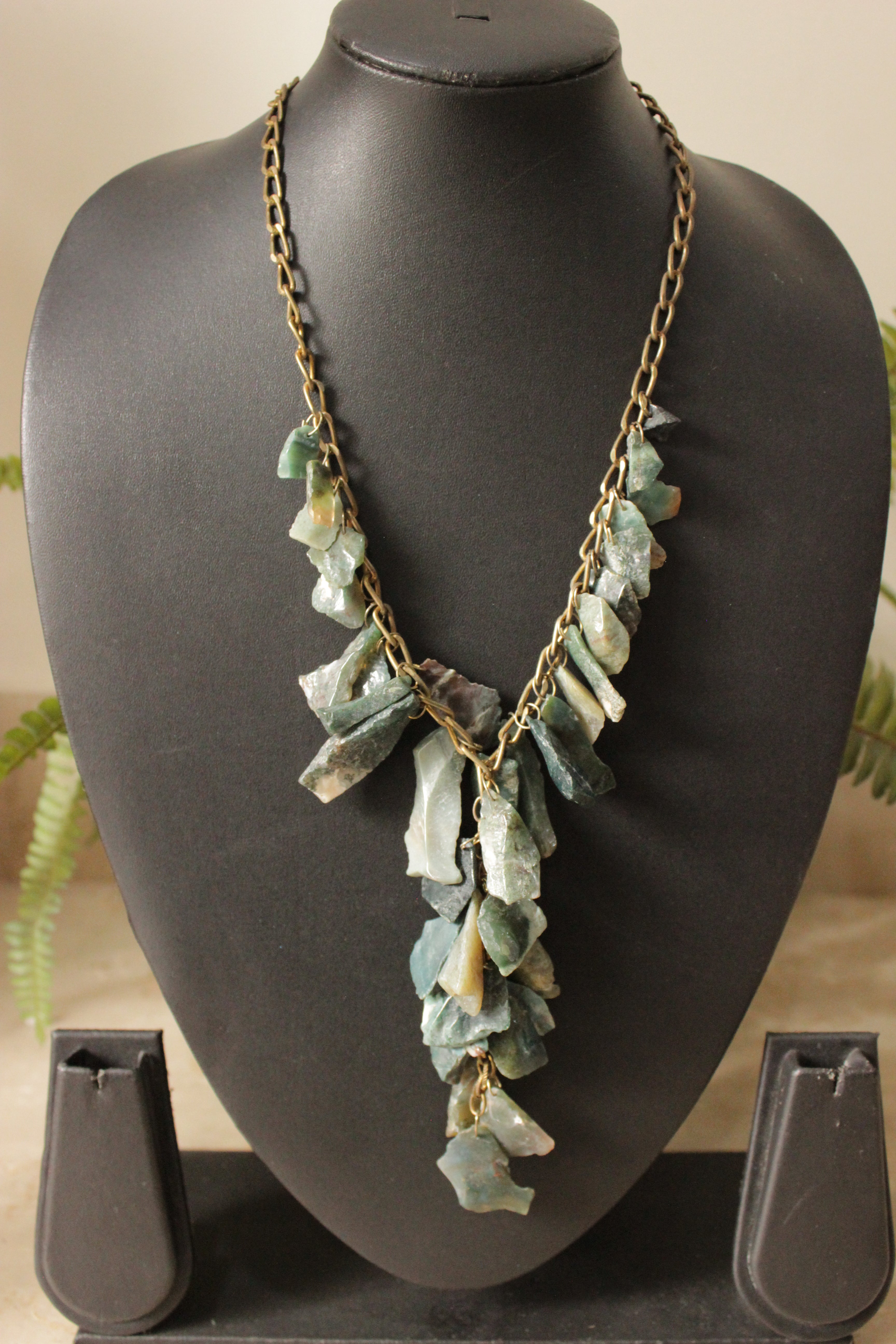 Shades of Blue Stones Braided in Golden Chain Necklace