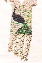 Green and Beige Peacock Motif Handmade Beaded Long Necklace Set