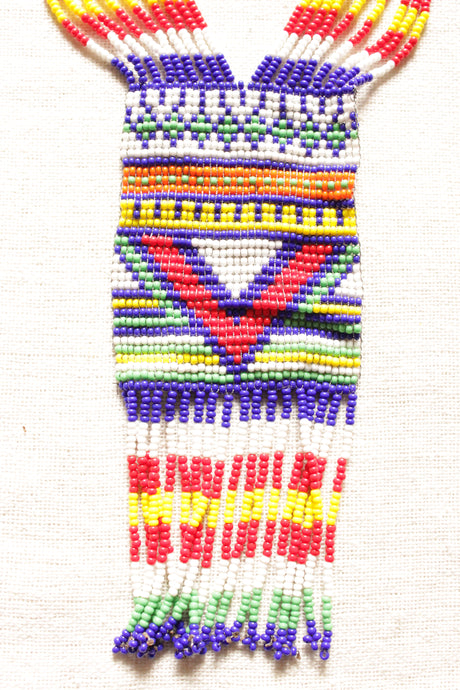 Multi-Color Geometric Motifs Handmade Beaded Long Necklace Set