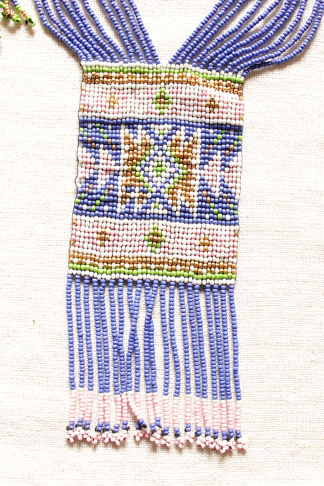 Muted Violet and Pink Handmade Beaded Long Necklace Set