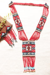Red and Blue Abstract Motifs Handmade Beaded Long Necklace Set