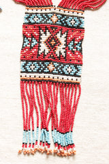 Red and Blue Abstract Motifs Handmade Beaded Long Necklace Set